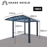SHADE SHIELD Arched Single Carport 3.0m x 5.5m x 3.4m, Aluminium Alloy Frame, Polycarbonate Roof, Shelter for Car or Outdoor Living - Front View