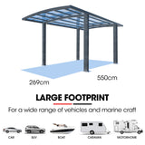 SHADE SHIELD Arched Single Carport 3.0m x 5.5m x 3.4m, Aluminium Alloy Frame, Polycarbonate Roof, Shelter for Car or Outdoor Living - 45-Degree Angle