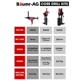 BAUMR-AG 1800W 120mm Handheld Core Drill & 76mm Diamond Drill Bit Combo, for Concrete Coring Hole Drilling - Extra Image