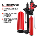 BAUMR-AG 2000W 160mm Handheld Core Drill w/Stand,63mm & 127mm Drill Bit Combo, for Concrete Coring Hole Drilling - Top-Down View