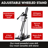 BAUMR-AG 3200W 300mm Wet/Dry Core Drill w/ Wheeled Rig Stand Combo, for Concrete Coring Hole Drilling - 45-Degree Angle