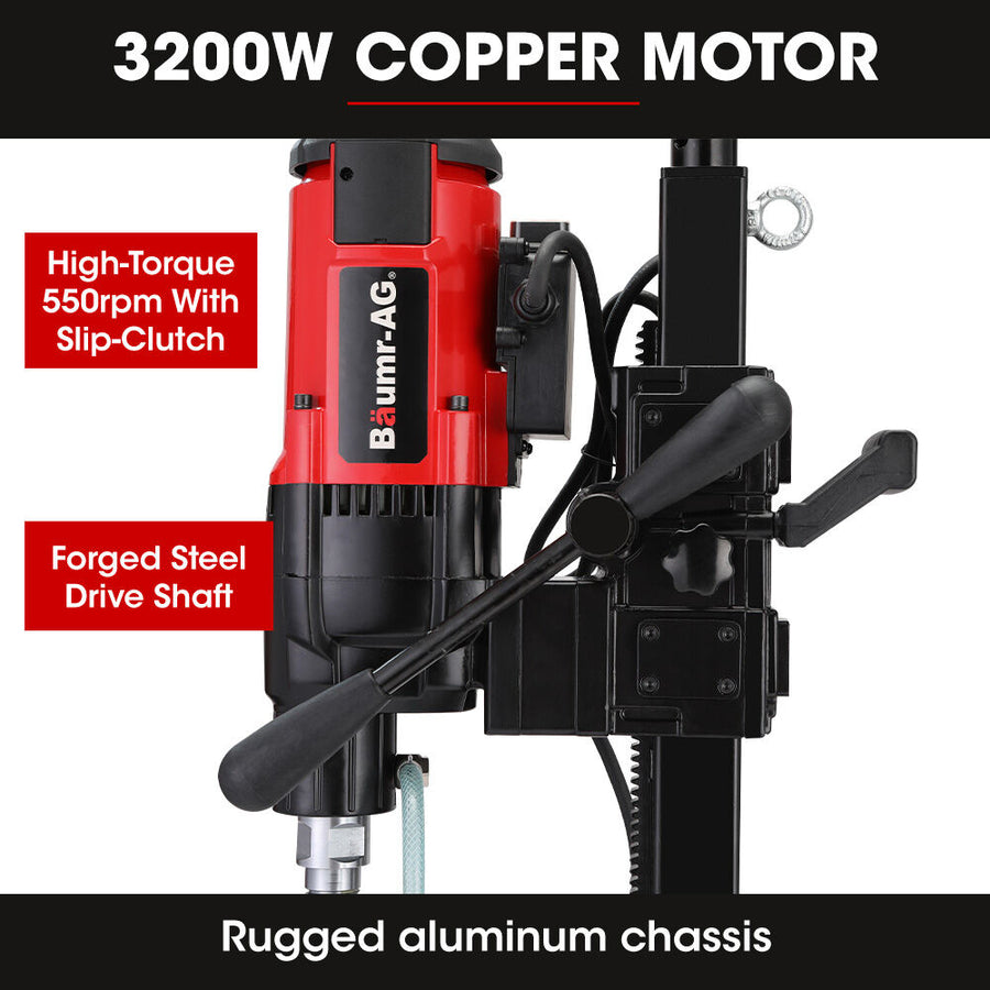 BAUMR-AG 3200W 280mm Wet/Dry Core Drill w/ Wheeled Stand & 127mm Bit Combo, for Concrete Coring Hole Drilling