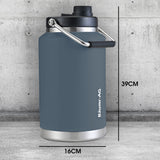 Baumr-AG 3.8L Double Wall Insulated Stainless Steel Water Bottle, Drink Jug with Handle, Blue - Front View