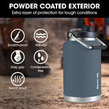 Baumr-AG 3.8L Double Wall Insulated Stainless Steel Water Bottle, Drink Jug with Handle, Blue - 45-Degree Angle