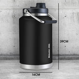 BAUMR-AG 3.8L Double Wall Insulated Stainless Steel Water Bottle, Drink Jug with Handle, Black - Front View