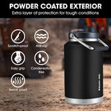 BAUMR-AG 3.8L Double Wall Insulated Stainless Steel Water Bottle, Drink Jug with Handle, Black - 45-Degree Angle