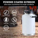 Baumr-AG 3.8L Double Wall Insulated Stainless Steel Water Bottle, Drink Jug with Handle, White - 45-Degree Angle