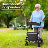 EQUIPMED Foldable Aluminium Walking Frame Rollator with Bag and Seat, Silver - Front View