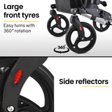 EQUIPMED Foldable Aluminium Walking Frame Rollator with Bag and Seat, Silver - Low Angle