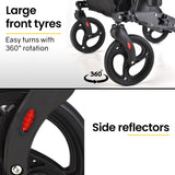 EQUIPMED Foldable Aluminium Walking Frame Rollator with Bag and Seat, Titanium Colour - Low Angle
