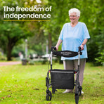 EQUIPMED 2-in-1 Foldable Aluminium Walking Frame Rollator and Transit Wheelchair with Bag, Titanium colour
