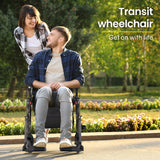 EQUIPMED 2-in-1 Foldable Aluminium Walking Frame Rollator and Transit Wheelchair with Bag, Titanium colour - Top-Down View