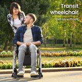 EQUIPMED 2-in-1 Folding Rollator Wheelchair Adjustable Mobility Walker w/ Park Brakes & Bag, Silver - Top-Down View