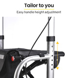 EQUIPMED 2-in-1 Folding Rollator Wheelchair Adjustable Mobility Walker w/ Park Brakes & Bag, Silver - 45-Degree Angle