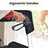 EQUIPMED 2-in-1 Folding Rollator Wheelchair Adjustable Mobility Walker w/ Park Brakes & Bag, Silver - Close-Up Angle