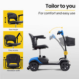 EQUIPMED Electric Mobility Scooter Portable Folding for Elderly Older Adult, SmartRider Black & Blue - Rear View