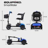 EQUIPMED Electric Mobility Scooter Portable Folding for Elderly Older Adult, SmartRider Black & Blue - Close-Up Angle