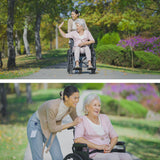 EQUIPMED Portable Folding Wheelchair 24 Inch 136kg Capacity Wheel Chair Retractable Armrests, Black - Side View