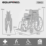 EQUIPMED Portable Folding Wheelchair 24 Inch 136kg Capacity Wheel Chair Retractable Armrests, Black - Rear View