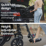 EQUIPMED Portable Folding Wheelchair 24 Inch 136kg Capacity Wheel Chair Retractable Armrests, Black - Extra Image