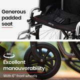 EQUIPMED 24 Inch Folding Wheelchair Lightweight Portable for Elderly and Disabled, Grey - Rear View
