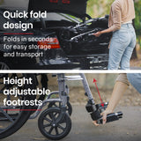 EQUIPMED 24 Inch Folding Wheelchair Lightweight Portable for Elderly and Disabled, Grey - Low Angle