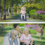 EQUIPMED Portable Wheelchair 24 Inch Folding Lightweight Wheel Chair,136kg Capacity Mobility. Blue - Side View