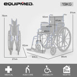 EQUIPMED Portable Wheelchair 24 Inch Folding Lightweight Wheel Chair,136kg Capacity Mobility. Blue - Rear View