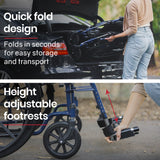 EQUIPMED Portable Wheelchair 24 Inch Folding Lightweight Wheel Chair,136kg Capacity Mobility. Blue - Extra Image