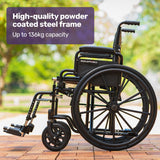 EQUIPMED 24 Inch Folding Wheelchair with Park Brakes, 136kg Capacity, 51cm Wide Seat, Black - Front View