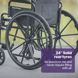 EQUIPMED 24 Inch Folding Wheelchair with Park Brakes, 136kg Capacity, 51cm Wide Seat, Black - Close-Up Angle