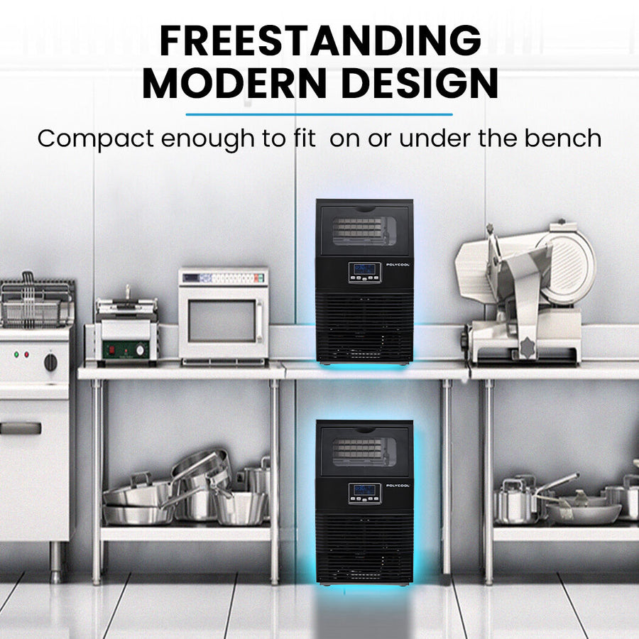 POLYCOOL Commercial Ice Maker Machine, up to 35kg/24hr, Timer & Self Cleaning Programs
