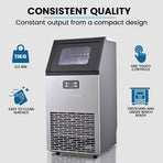 POLYCOOL Commercial Ice Maker Machine, up to 60kg/24hr, Timer & Self Cleaning Programs