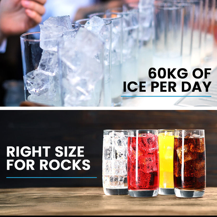 POLYCOOL Commercial Ice Maker Machine, up to 60kg/24hr, Timer & Self Cleaning Programs