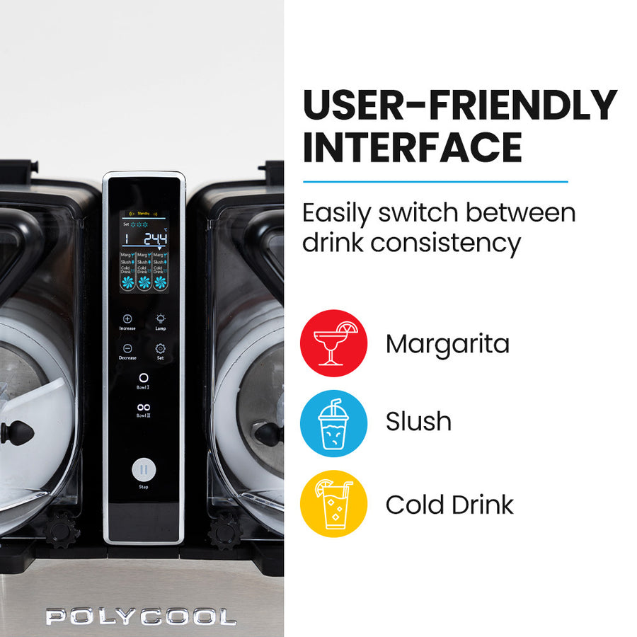 POLYCOOL 9L Triple Tank Slushie Machine, Independent Digital Control Slushy Maker