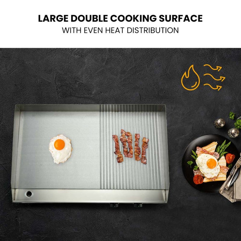 THERMOMATE Commercial Electric Griddle TH-G06, 4400W 73x40cm Half Ribbed Dual Surface