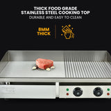 THERMOMATE Commercial Electric Griddle TH-G06, 4400W 73x40cm Half Ribbed Dual Surface - Top-Down View