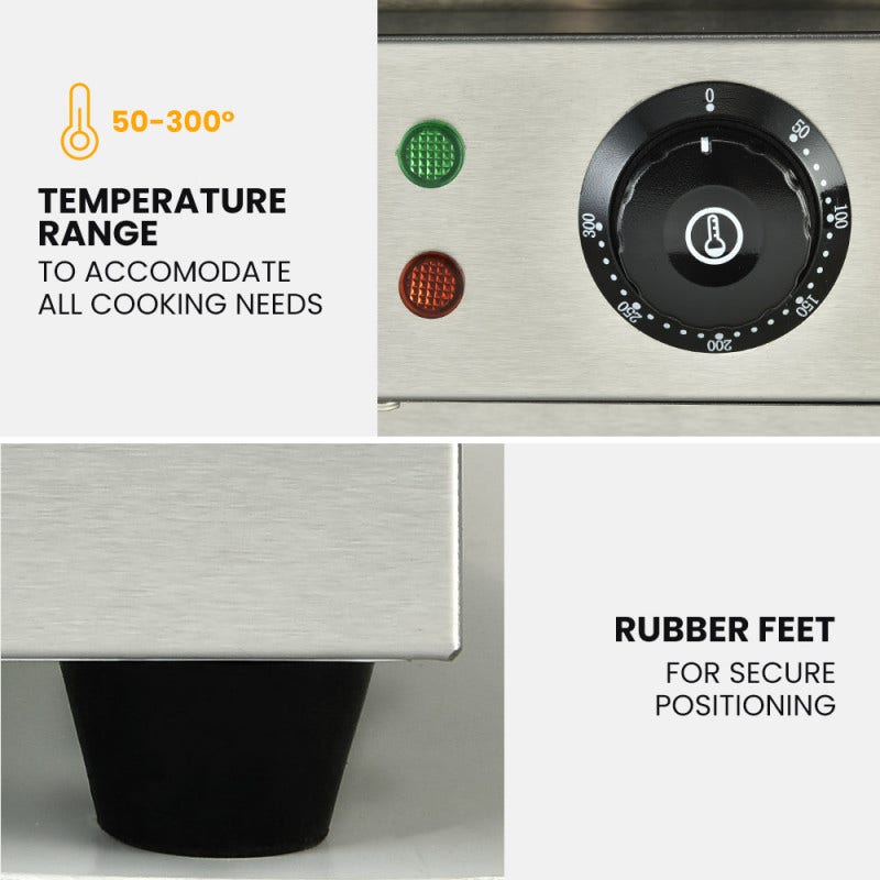THERMOMATE Commercial Electric Griddle TH-G06, 4400W 73x40cm Half Ribbed Dual Surface