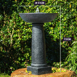 Protege Bird Bath Solar Water Feature Fountain, Contemporary Birdbath Design, with Panel Kit, LED Lights, Dark Grey - Front View