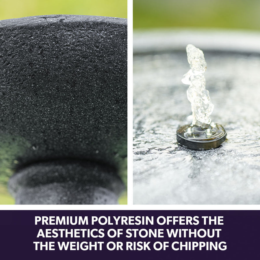 Protege Bird Bath Solar Water Feature Fountain, Contemporary Birdbath Design, with Panel Kit, LED Lights, Dark Grey