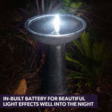 Protege Bird Bath Solar Water Feature Fountain, Contemporary Birdbath Design, with Panel Kit, LED Lights, Dark Grey - Rear View
