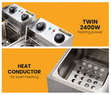 EuroChef Commercial Electric Deep Fryer Twin Frying Basket Chip Cooker Fry - Side View