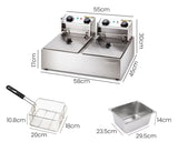 EuroChef Commercial Electric Deep Fryer Twin Frying Basket Chip Cooker Fry - Low Angle
