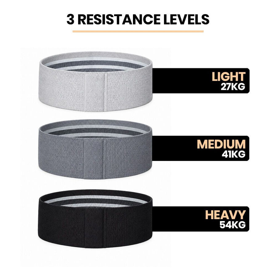 PROFLEX 3-Piece Hip Resistance Band with Storage Bag, Grey, Dark Grey, Black Pack