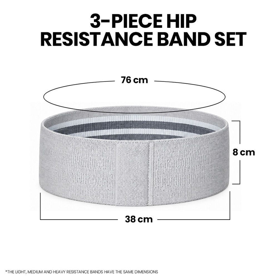 PROFLEX 3-Piece Hip Resistance Band with Storage Bag, Grey, Dark Grey, Black Pack