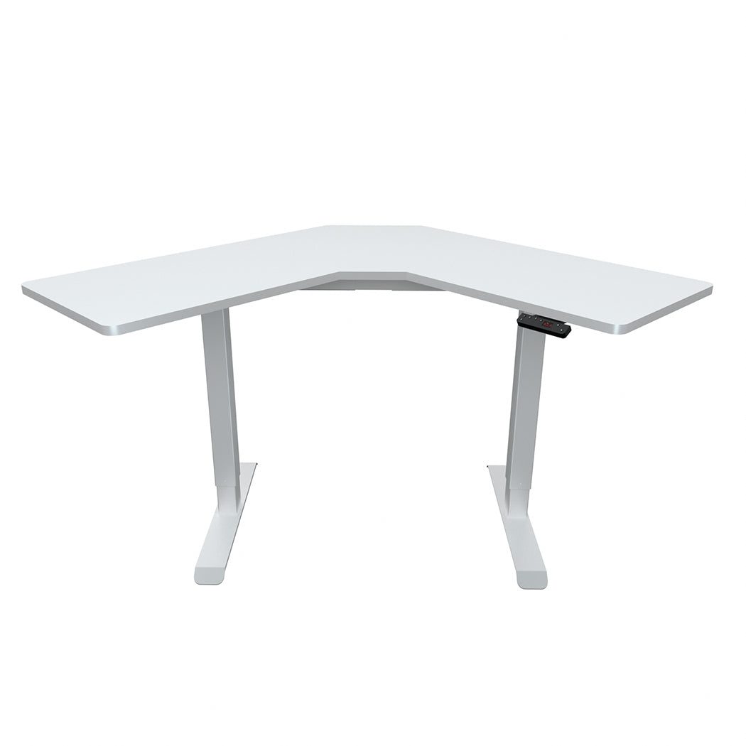 Fortia Sit To Stand Up Corner Standing Desk 72-120cm Dual Motor Electric Height Adjustable 80kg Load White/White Frame