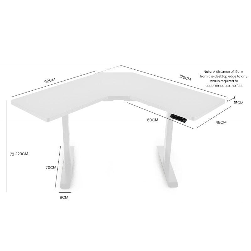 Fortia Sit To Stand Up Corner Standing Desk 72-120cm Dual Motor Electric Height Adjustable 80kg Load White/White Frame