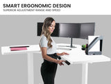 Fortia Sit To Stand Up Corner Standing Desk 72-120cm Dual Motor Electric Height Adjustable 80kg Load White/White Frame - Close-Up Angle