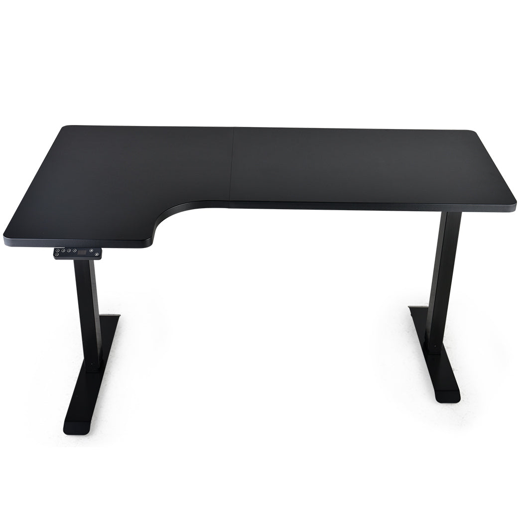 FORTIA L-Shape Standing Desk 1450W x 850D x 600D Dual Motor 80kg Load Sit to Stand Up Electric Height Adjustable Left-Hand Sided Black/Black Frame