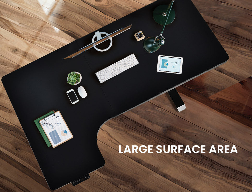 FORTIA L-Shape Standing Desk 1450W x 850D x 600D Dual Motor 80kg Load Sit to Stand Up Electric Height Adjustable Left-Hand Sided Black/Black Frame